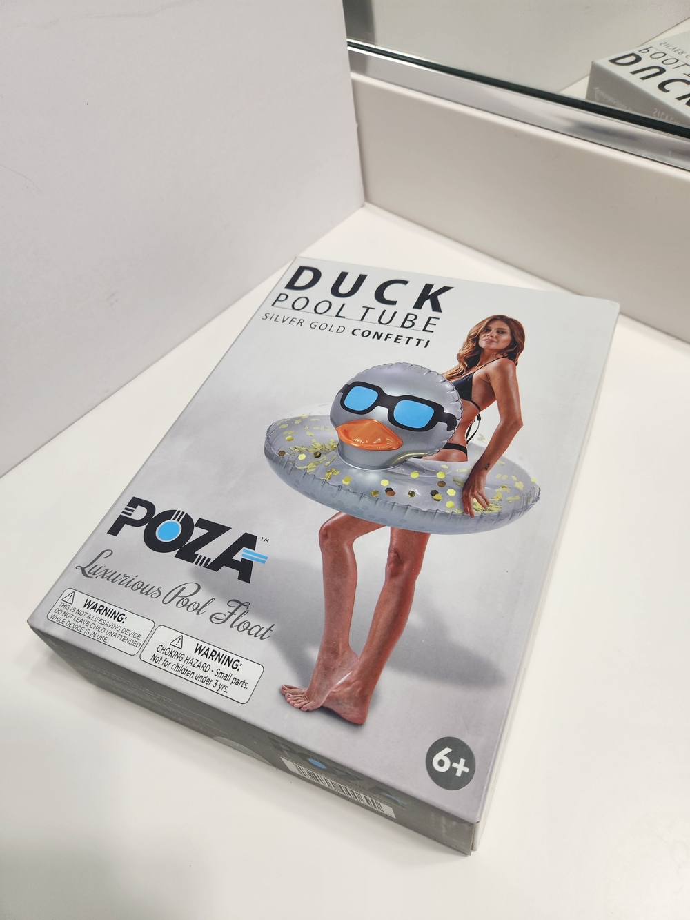 Silver Gold Confetti Duck Pool Tube Float - Silver Duck with SunGlasses - Picture 3 of 4